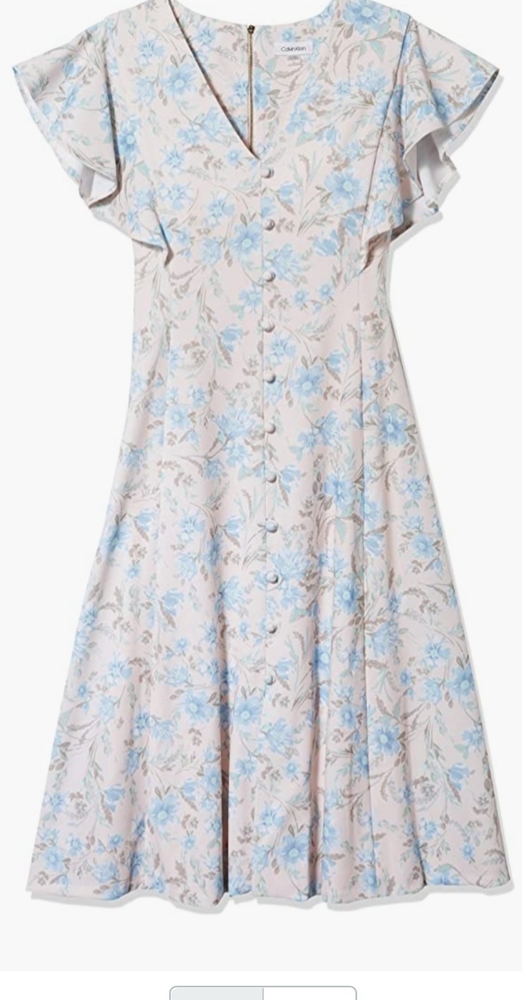 Calvin Klein  Flutter Sleeve V-Neck Midi